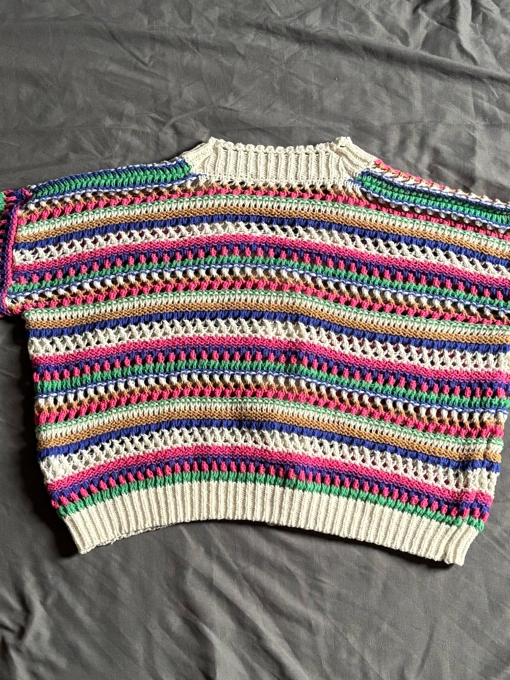Vigoss Multicolor Striped Open-Knit V-Neck Cardigan - Picture 9 of 15